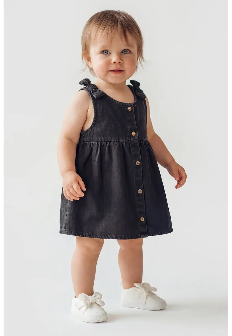 Rochie-camasa din denim, fara maneci, Gri antracit