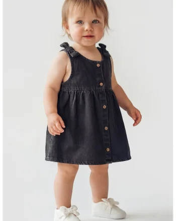 Rochie-camasa din denim, fara maneci, Gri antracit