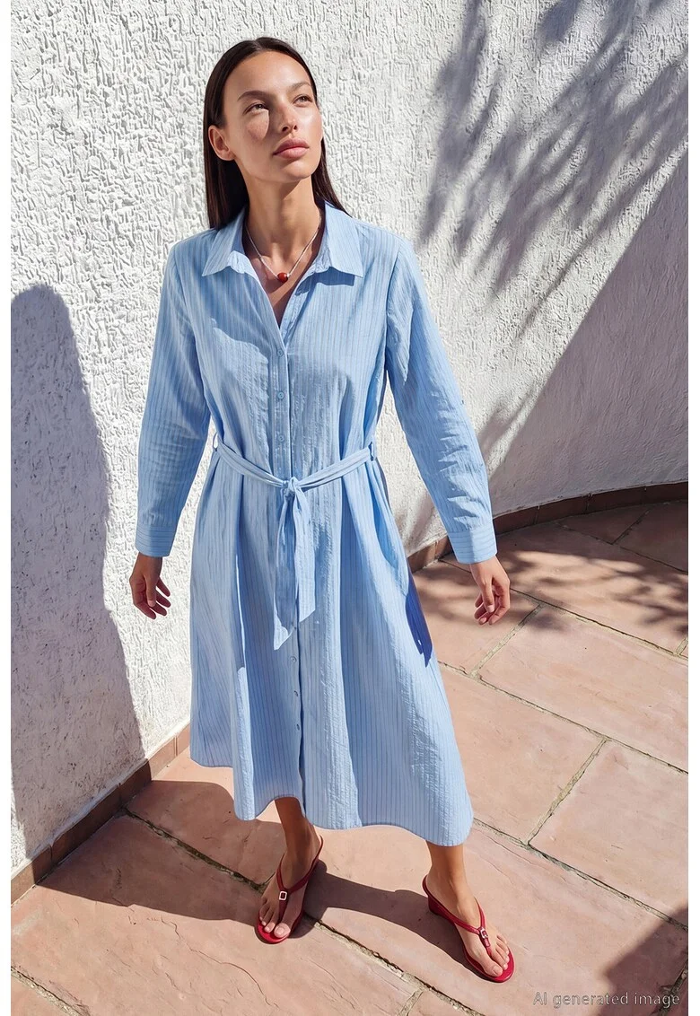 Rochie-camasa cu dungi, Albastru deschis