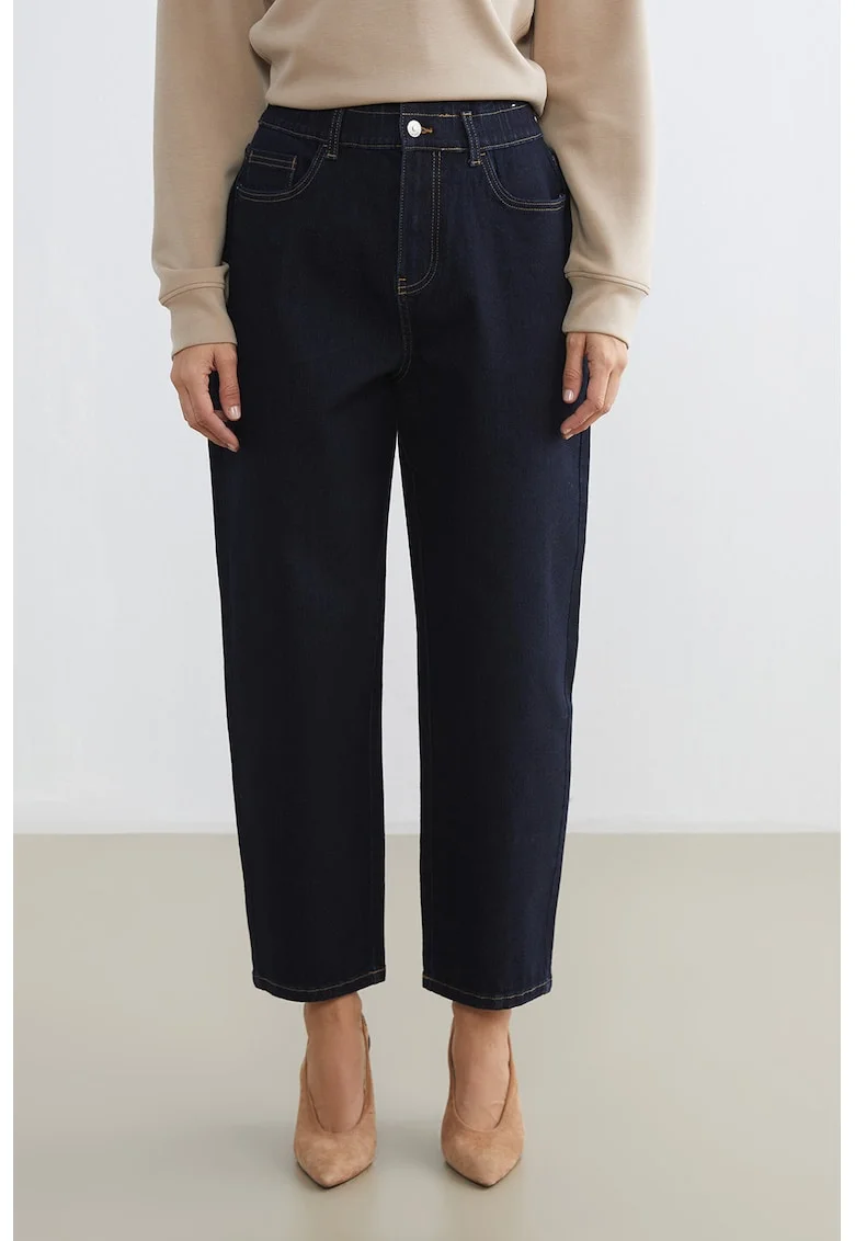 Blugi crop barrel fit, Albastru ultramarin
