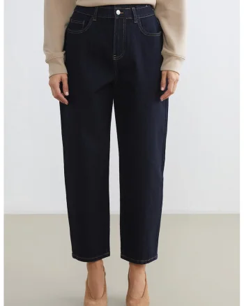 Blugi crop barrel fit, Albastru ultramarin