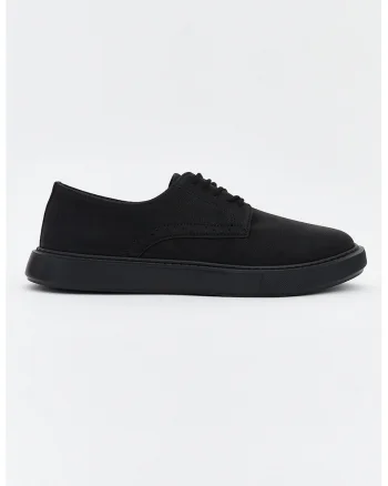 Pantofi de piele ecologica cu sireturi, Negru