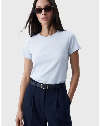 Tricou slim fit de bumbac, Albastru deschis