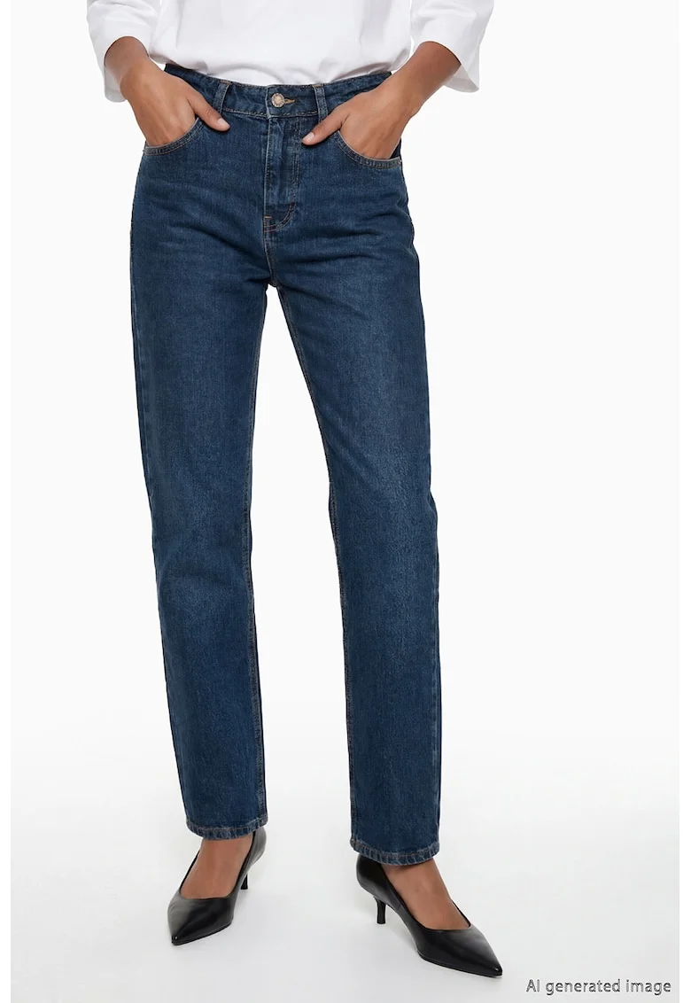 Blugi mom fit cu talie inalta, Albastru inchis