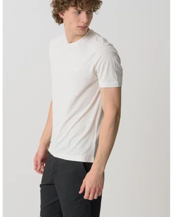 Tricou din amestec de bumbac organic si in, Crem