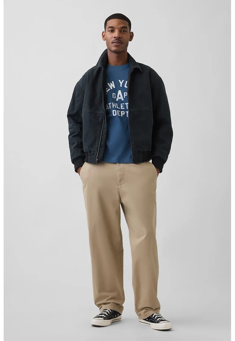 Tricou din bumbac cu imprimeu logo si text, Albastru petrol