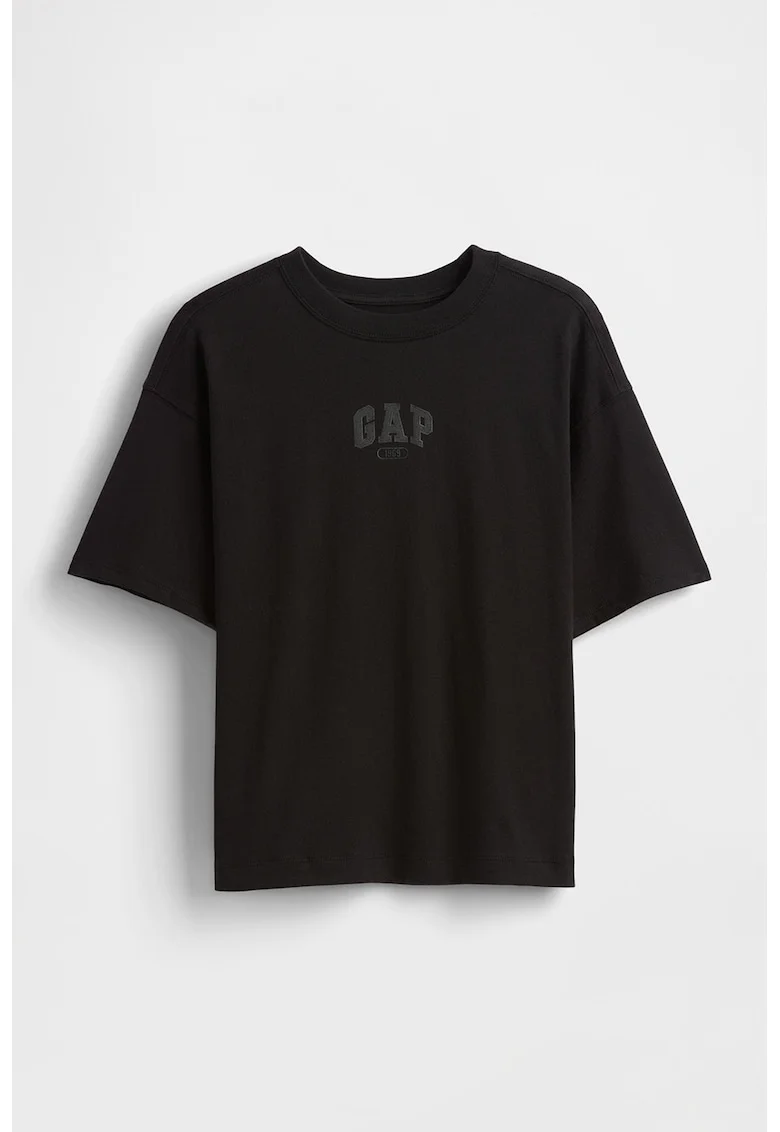 Tricou supradimensionat cu imprimeu logo, Negru