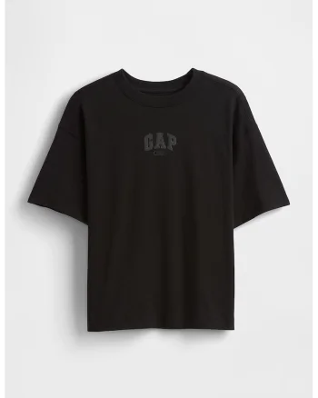 Tricou supradimensionat cu imprimeu logo, Negru