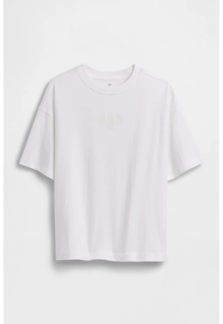 Tricou supradimensionat cu imprimeu logo, Alb optic