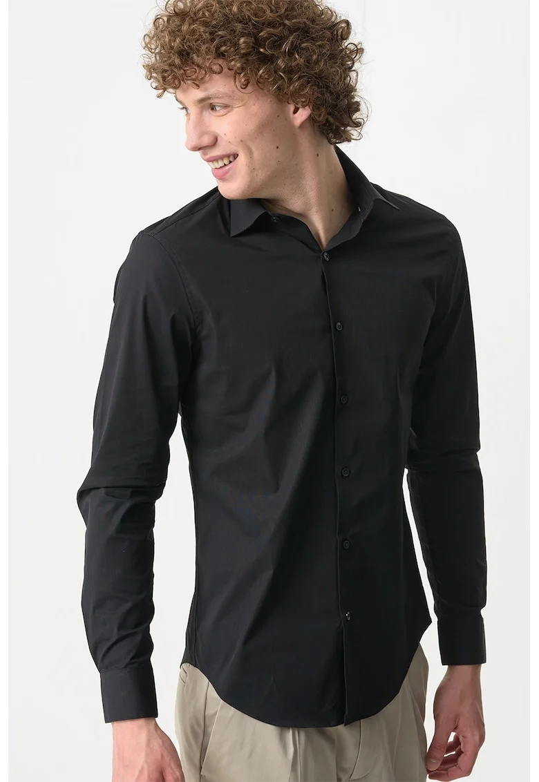 Camasa slim fit din amestec de bumbac, Negru