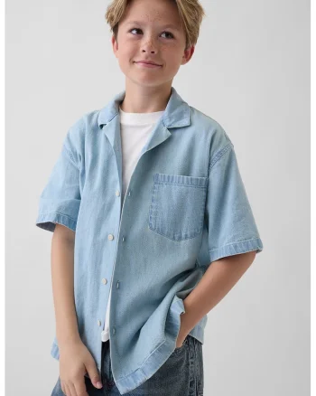 Camasa din denim cu maneci scurte, Albastru deschis