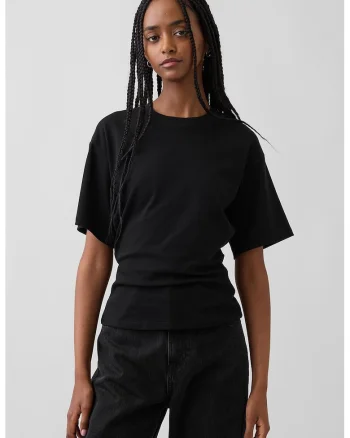Tricou din bumbac cu decolteu la baza gatului, Negru