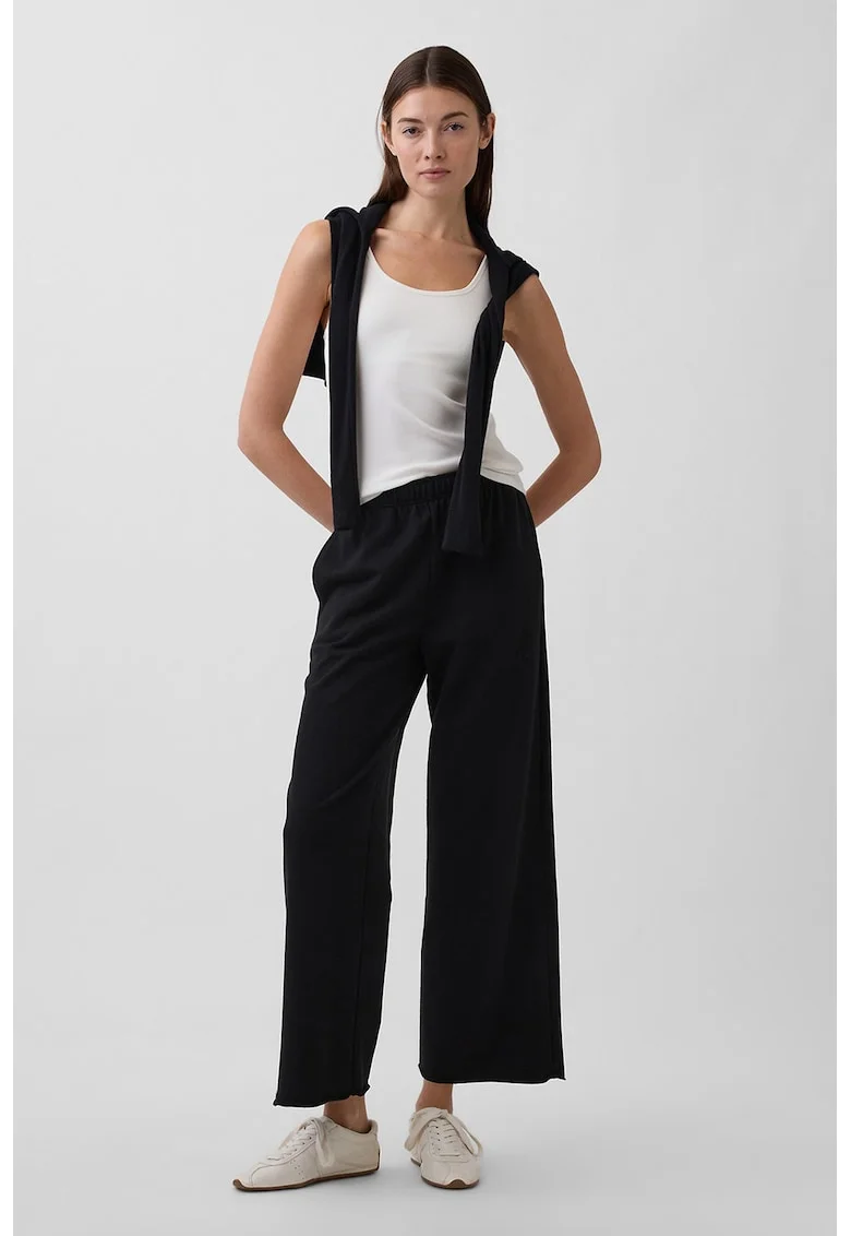 Pantaloni de trening cu croiala ampla si logo, Negru