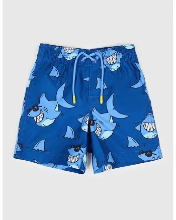 Pantaloni scurti de baie cu model rechin, Albastru petrol