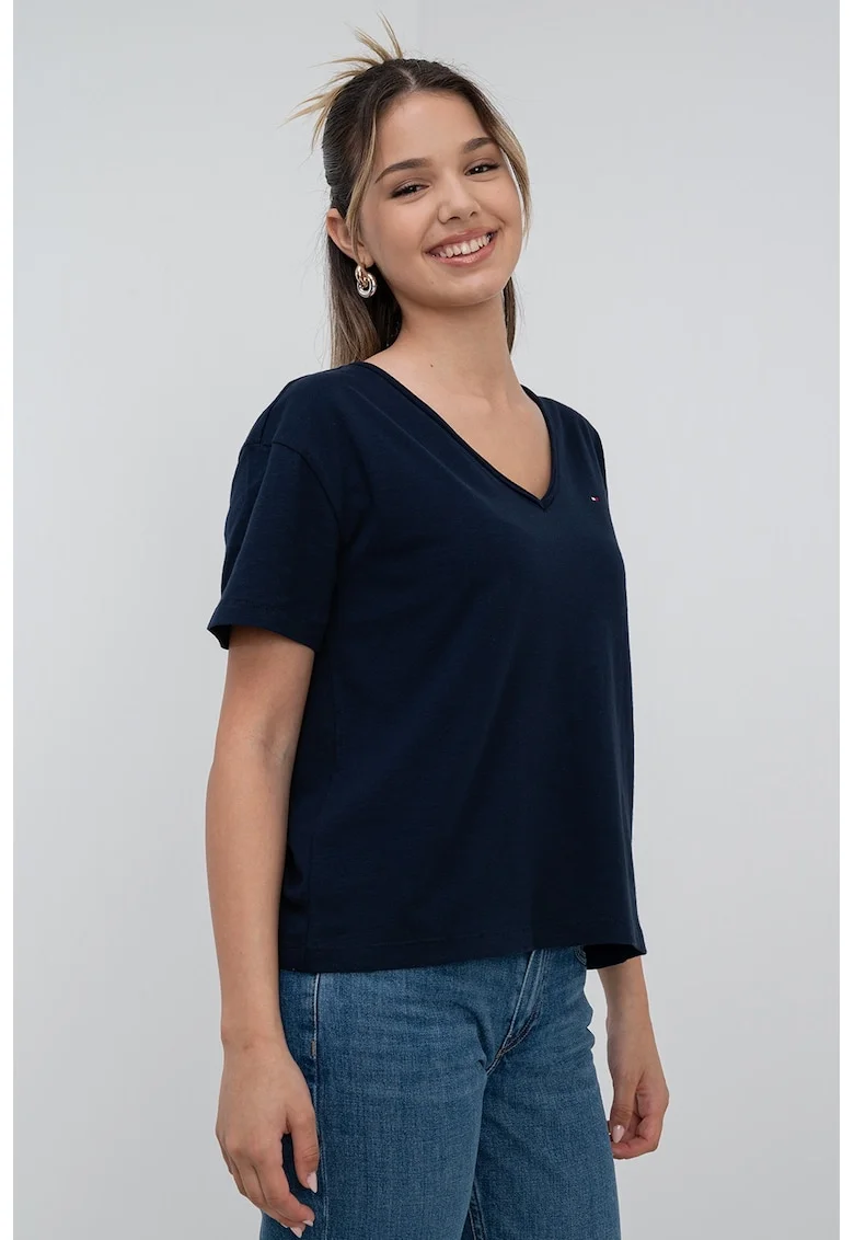 Tricou lejer cu decolteu in V, Bleumarin