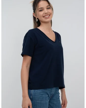 Tricou lejer cu decolteu in V, Bleumarin