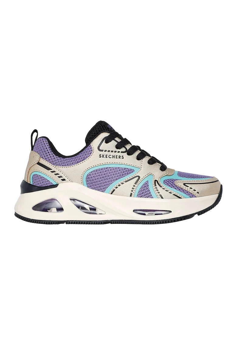 Pantofi sport cu talpa wedge si segmente din piele ecologica si material textil Uno Ego Wedge, Violet/Bej