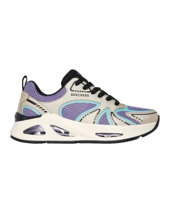 Pantofi sport cu talpa wedge si segmente din piele ecologica si material textil Uno Ego Wedge, Violet/Bej