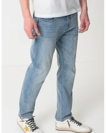 Blugi slim-fit cu aspect decolorat J13, Albastru deschis melange