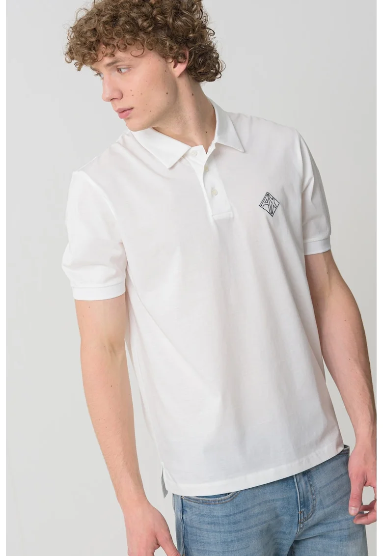Tricou polo cu logo discret pe piept, Alb fildes