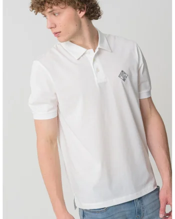 Tricou polo cu logo discret pe piept, Alb fildes
