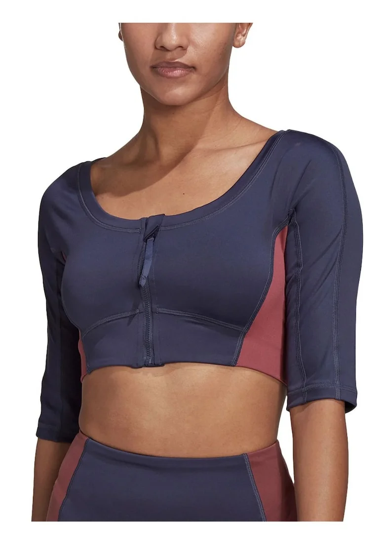 Tricou dama,  scurt, albastru marin, poliester,