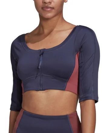 Tricou dama,  scurt, albastru marin, poliester,