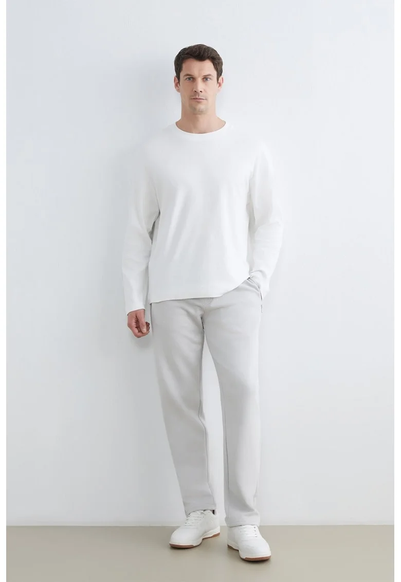 Pantaloni de trening cu croiala dreapta si buzunare cu fermoar, Gri deschis