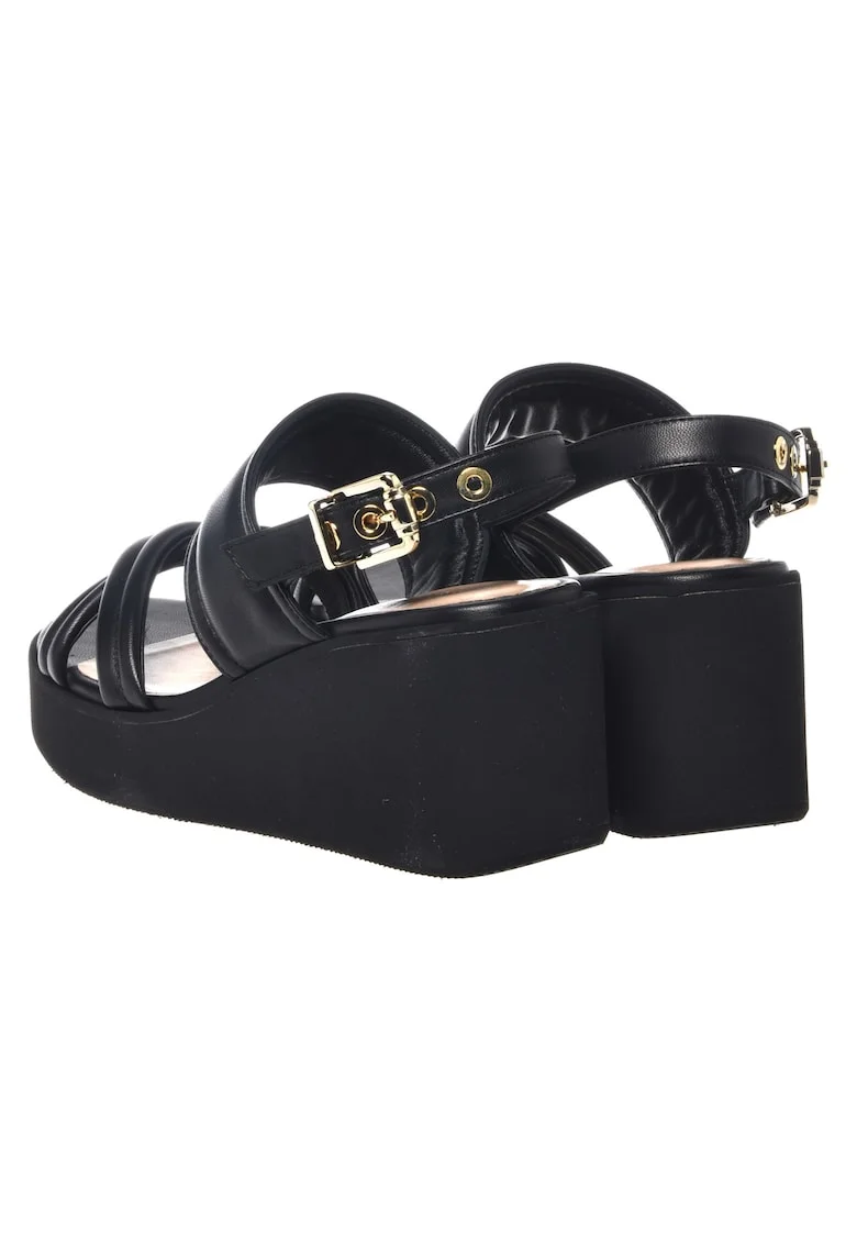 Sandale wedge din piele, Negru