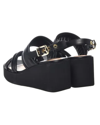 Sandale wedge din piele, Negru