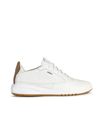 Pantofi sport de piele cu insertii textile, Alb optic/Caramel