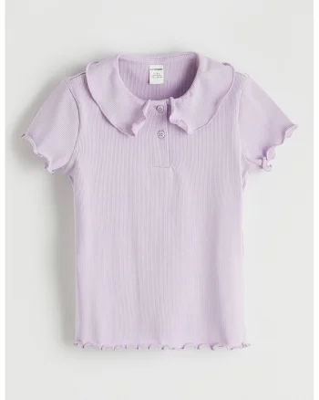 Tricou cambrat cu guler Peter Pan si terminatii valurite, Lila
