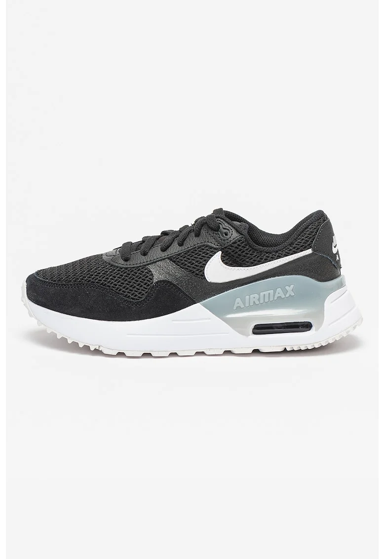 Pantofi sport cu garnituri de plasa si piele intoarsa Air Max Systm, Alb/Negru