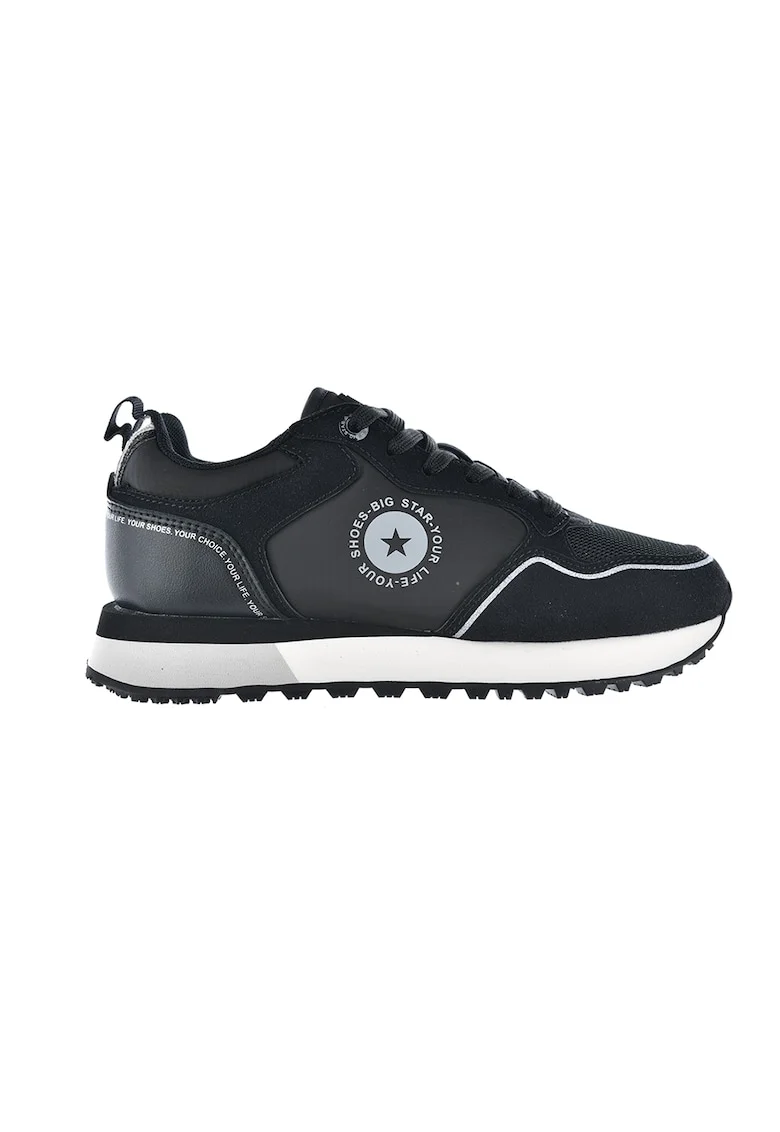 Pantofi sport cu garnituri din piele intoarsa ecologica, Negru
