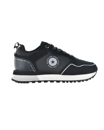 Pantofi sport cu garnituri din piele intoarsa ecologica, Negru