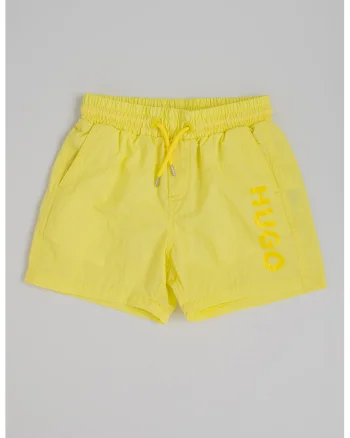 Pantaloni scurti de baie cu imprimeu logo contrastant, Galben deschis