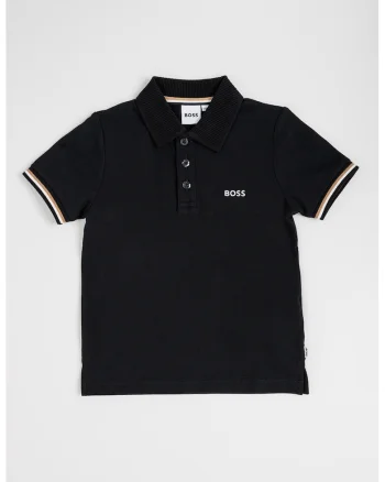 Tricou cu guler polo si fenta cu nasturi, Negru