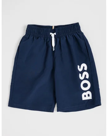 Pantaloni scurti de baie cu logo, Bleumarin
