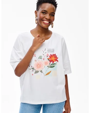 Tricou cu imprimeu floral si maneci medii