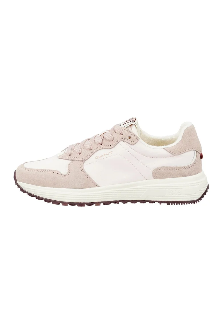 Pantofi sport din piele cu insertii din piele intoarsa Beywin, Alb fildes/Roz prafuit