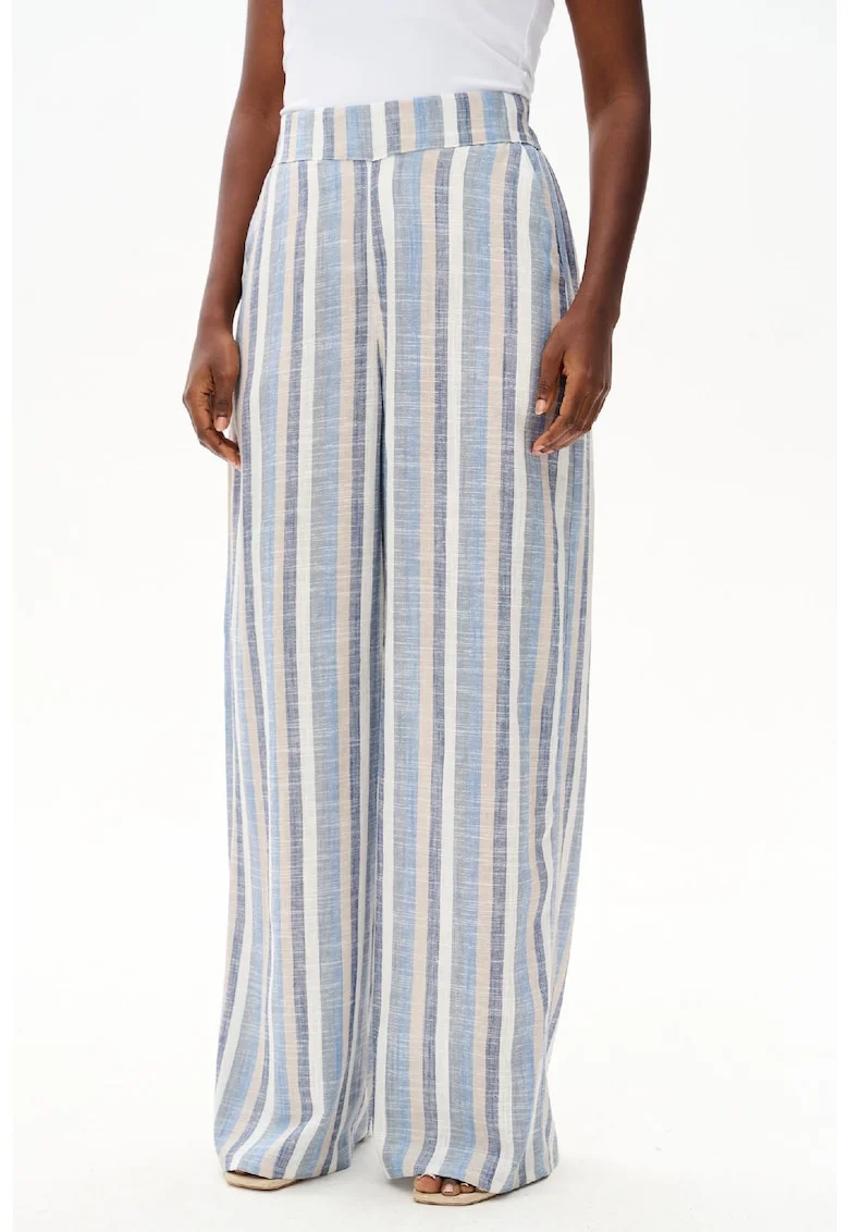 Pantaloni cu croiala ampla si model in dungi Serena