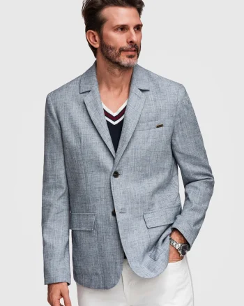 Sacou Barbati Elegant Texturat Regular Fit cu Nasturi Contrastanti, Albastru deschis