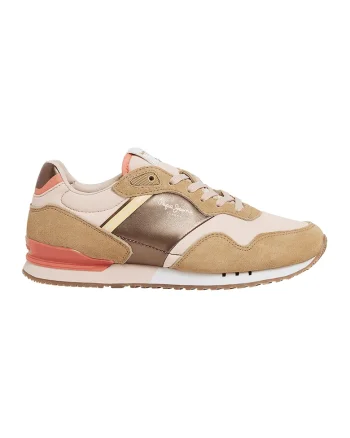 Pantofi sport colorblock cu insertii de piele intoarsa, Maro nisip/Auriu rose