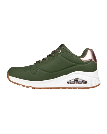 Pantofi sport de piele ecologica Uno Shimmer Away, Verde masliniu