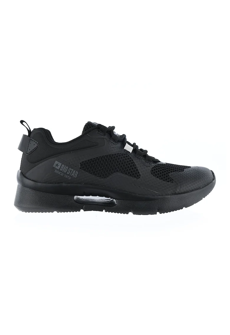 Pantofi sport de piele ecologica si material textil, Negru