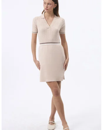 Rochie scurta din amestec de bumbac, Bej deschis