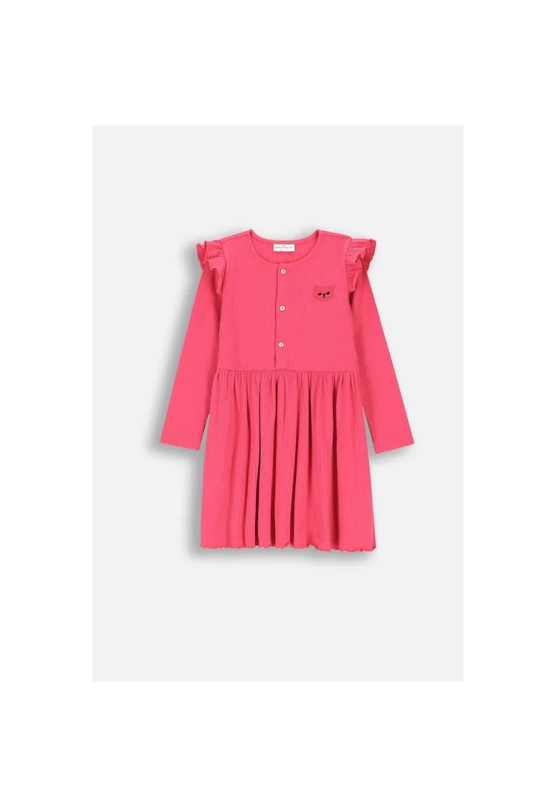 Rochie striata cu maneca lunga si patch, Rosu,
