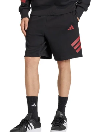 Pantaloni scurti cu imprimeu monograma si snur, Negru/Rosu inchis