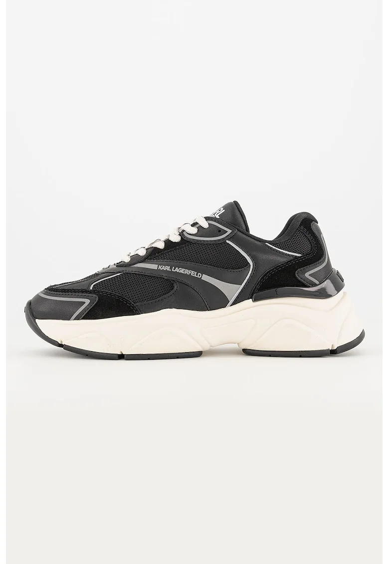 Pantofi sport de piele cu garnituri din material textil, Negru/Gri
