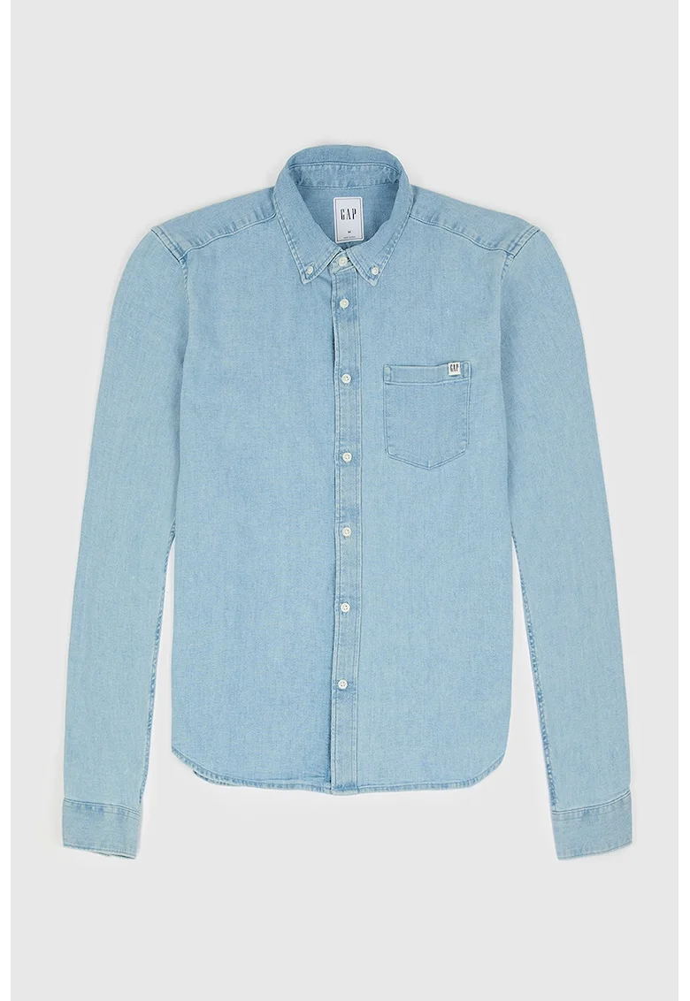 Camasa din denim cu guler fixat cu nasturi, Albastru pastel